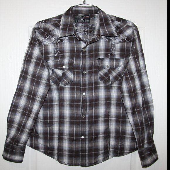 Vintage Y2K Men's SIZE LARGE Plaid Embroidered Pearl Snap Shirt - Picture 1 of 9